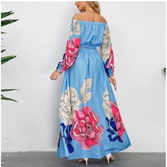 Easel NWT 2-pc Floral Maxi Dress, Light Blue, Pink, Cream, Fits S-M - Picture 4 of 12